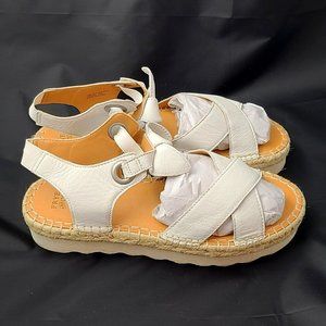 Frye and Co Lula Bow Espadrille Wedge Sandals White Size 10